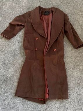 Men's Brown Double-Breasted Wool-Blend Pea Coat